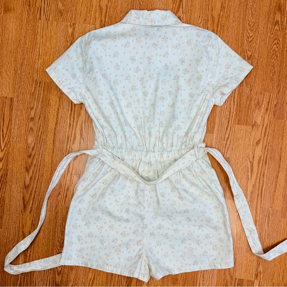 Urban Outfitters Nuuly Rosetta Floral Romper utility shorts zip tie sash large - Picture 4 of 17